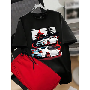 Conjunto de camiseta y pantalones cortos para hombre, de poliéster de secado rápido, con diseño personalizado, corte regular, con logotipo personalizado, para correr y para el gimnasio. - Product Image 2