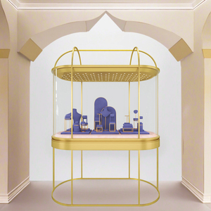 Lusso Custom bronzo acciaio inox vetro temperato LED verticale Display di gioielli vetrina della fabbrica all'ingrosso per l'interior Design - Product Image 5