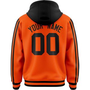 Veste universitaire personnalisée unisexe pour adulte, à capuche, style baseball, avec nom, numéro et logo d'équipe brodés, orange et noir - Product Image 2