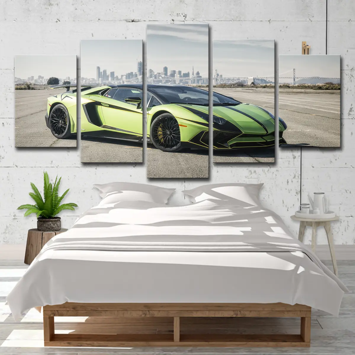 Alta risoluzione 5 pannelli pittura moderna arte della parete Poster Sport Super Car Lamborghini poliestere tela stampa con acqua