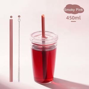 Vaso Ecológico Reutilizable de Tritán de 450 ml, Libre de BPA, de Pared Simple, con Tapa y Pajita para Café Helado, Smoothies, Boba y Leche - Product Image 1