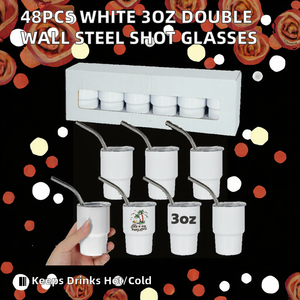 Gobelets miniatures en acier inoxydable à <span class=keywords><strong>double</strong></span> <span class=keywords><strong>paroi</strong></span> de 3 oz, blancs, pour sublimation, avec paille métallique, style vin américain - Product Image 2