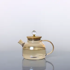 Мини-чайник из двойного стекла, стеклянный чайник с бамбуковым покрытием и стальным ситечком, стеклянный чайник