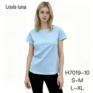 HDJ – T-shirt d'été respirant à col rond et manches courtes pour femmes, grande taille, décontracté, en coton, bleu ciel, H7019-10 - Product Image 1