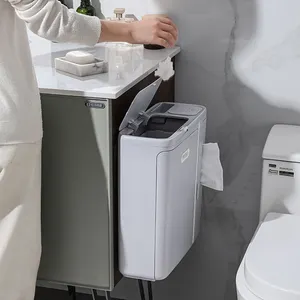 New Design Plastic Wall-Mounted Hanging Trash Can Rectangular Garbage Bin Lid Kitchen Counter Sink Cabinet Door Waste Management