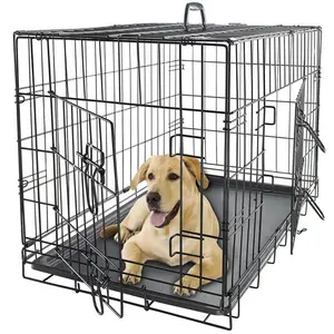 Venta al por mayor negro 24 30 36 42 48 pulgadas Durable al aire libre grandes cajas plegables para mascotas perro cajas de alambre de metal grandes