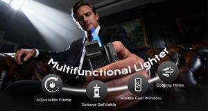 Durable steel windproof portable table top multifunctional 4 in1 5 in1 <b>custom</b> logo punch cutter torch luxury cigar <b>lighter</b> - Product Image 2