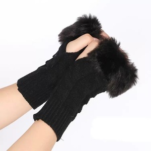 Gants <span class=keywords><strong>sans</strong></span> <span class=keywords><strong>doigts</strong></span> en tricot doux avec bordure en fausse fourrure, mitaines thermiques demi-<span class=keywords><strong>doigts</strong></span> pour femmes, accessoires de mode d'hiver, fournisseur de chapeaux - Product Image 2