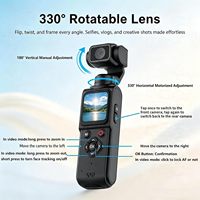 Videocamera Tascabile 4K con Sensore CMOS, Tracciamento Facciale AI, WiFi, Memoria Integrata da 64GB, Lente Rotante a 330°