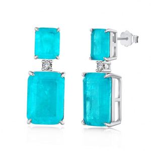 Dylam Elegant Design Women Luxurious Jewelry S925Silver Rectangle Paraiba Ice Blue 5A Zircon Zirconia <b>Stud</b> <b>Earrings</b> - Product Image 1