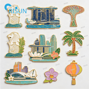 Imán de nevera, broche, insignia y pin de solapa esmaltado de recuerdo personalizado del icónico <span class=keywords><strong>Vanda</strong></span> Miss Joaquim y el Merlion de Singapur - Product Image 5