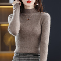 Pull en laine personnalisé pour l'automne, couleur unie, col roulé, pull décontracté pour femmes, tricot avec logo sur le devant