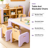Ensemble table et chaises empilables en bois pour enfants, couleur violet, pour maternelle, école maternelle, garderie, crèche, mobilier de classe Montessori