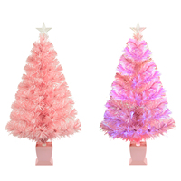 Hochwertiger 3ft Rosa Vorbeleuchteter Künstlicher Kiefern-Tischbaum Mini-Weihnachtsbaum mit Stecker Mehrfarbige Stern-Ornamente für Innenräume