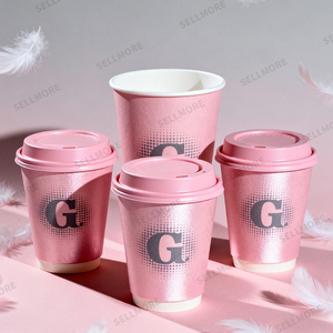 Gobelets en papier blanc à double paroi personnalisés avec logo, 10 oz, 12 oz, 16 oz, gobelets en papier rose pour café, gobelets en papier jetables pour bubble tea avec couvercles pour café - Product Image 2