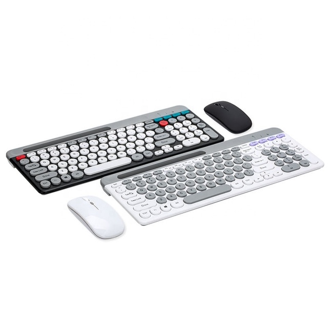 Hot Sale Wireless Dual Mode Rechargeable Keyboard and Mouse Set Punk Retro Round Business Office Computer Keyboard for ipad