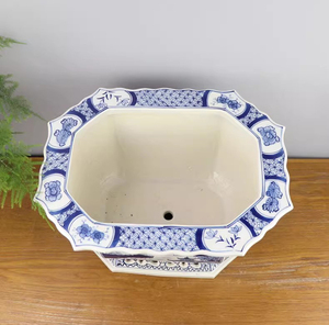 <span class=keywords><strong>Maceta</strong></span> Rectangular de Cerámica de Jingdezhen, Azul y Blanca, Pintada a Mano con Diseño de Paisaje, <span class=keywords><strong>Maceta</strong></span> Grande con Orificio de Drenaje - Product Image 5