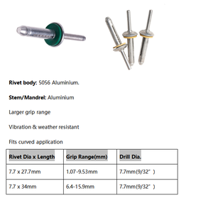 รีเวทอะลูมิเนียมแบบสามพับกันน้ำขนาด 7.5/7.7 มม./8 มม. 27.7/34/38 มม. รีเวทแบบพับได้ Bulbex Bulb Rivet Bulbtite Rivets Bulb <span class=keywords><strong>Tite</strong></span> - Product Image 4