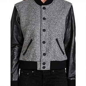 Vestes varsity d'hiver sur mesure, en laine respirante, manches en cuir d'agneau véritable, pour sports de plein air, style décontracté, coupe courte, pour femmes. - Product Image 1