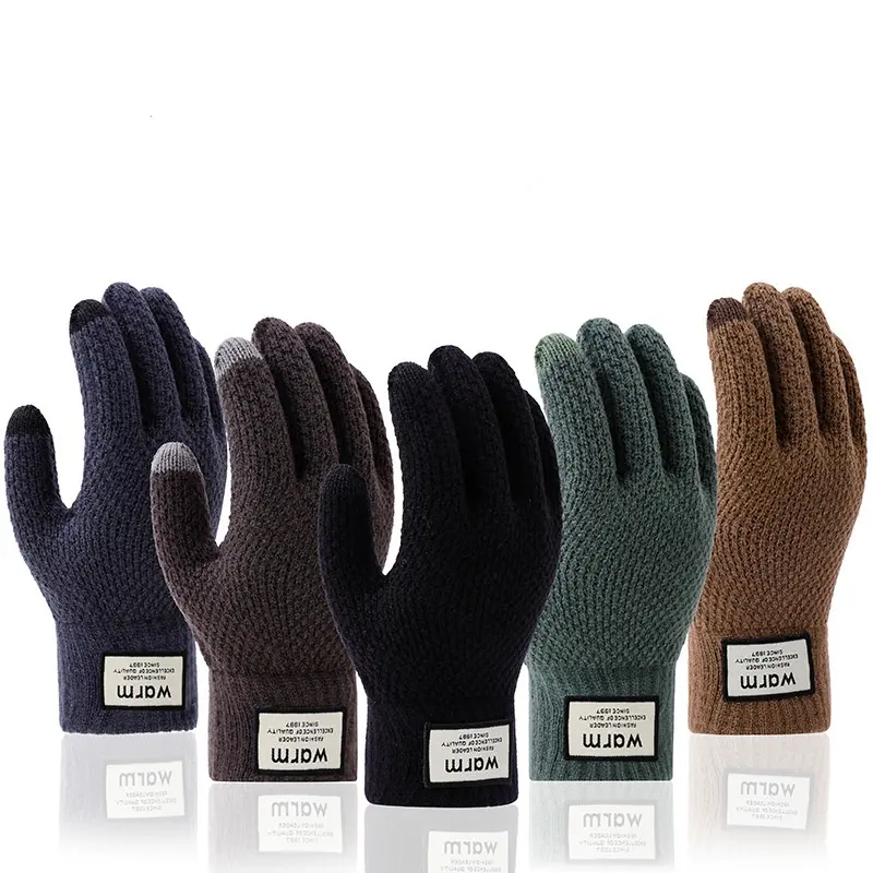 Riding warm wool thickened warm winter windproof touch screen knitted gloves