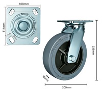Roue pivotante antistatique robuste de 8 pouces (200 mm) en TPR gris avec plaque pour chariot