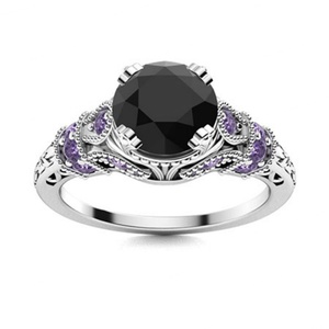 925 Silver Black Onyx <b>Ring</b> Fashion Square <b>Ring</b> for <b>Couple</b> 925 Round Cut Wedding Engagement <b>Ring</b> - Product Image 4