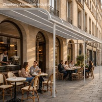Auvent d'entrée manuel moderne en aluminium avec toit en PVC, structure résistante à la rouille pour restaurant et espace de restauration en plein air