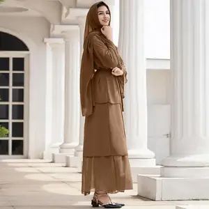 Chiffon Abaya Bescheiden Open Vest Jurk Hijab Midden-Oosten Arabische Gewaad Islamic Dubai Outfit Moslim Voor Vrouwen