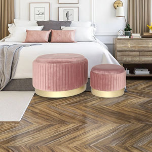 Ensemble <span class=keywords><strong>de</strong></span> deux poufs <span class=keywords><strong>de</strong></span> rangement ronds modernes en velours plissé avec cadre en tissu et en métal pour le salon - Product Image 2