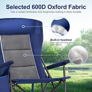 Chaises <span class=keywords><strong>de</strong></span> <span class=keywords><strong>camping</strong></span> et <span class=keywords><strong>de</strong></span> pique-nique surdimensionnées, robustes, capacité 500 lb, dossier haut <span class=keywords><strong>de</strong></span> 29,52 pouces, design pliable portable, porte-gobelet, poche latérale - Product Image 6