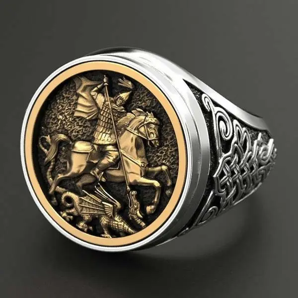 Europe And America Men Knight Silver Color Ring Domineering Retro Male Finger Ring Creative Jewelry Accessories
