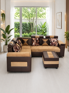 Sophisticated L Shaped Sectional Lounge Set with <b>Side</b> <b>Table</b> and Solid Wood Frame for Living Room - Product Image 2
