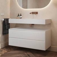 Meuble-lavabo mural étanche de haute qualité avec miroir et vasque en céramique pour projet de rénovation de salle de bain résidentielle moderne