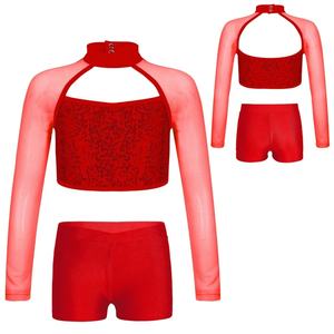 Robe de danse latine pour filles de 6 à 16 ans, tenue de performance, tenue de danse de gymnastique, haut court avec short, ensembles pour cours de danse - Product Image 2