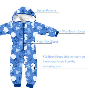 Fermeture à glissière avant imperméable après la natation Onesie Hoddied maillot de bain avec doublure en polaire pour garder les petits au chaud après les cours de natation - Product Image 4