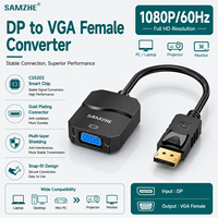 Convertidor SAMZHE DP a VGA para Pantalla Compartida/Extensible, Adaptador DisplayPort a VGA Hembra, Cable 1080P/60Hz, de Computadora a TV o Proyector