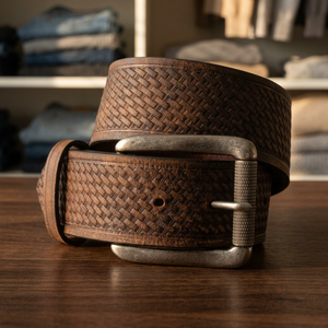 Ceinture pour homme en cuir de vachette marron, solide, vintage, tendance, carrée, en acier inoxydable, avec boucle à ardillon, écologique, imperméable, idée cadeau - Product Image 3