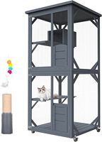 Catio-Catio Maison pour chat d'extérieur, grand abri en bois avec roues, catio pour chat d'extérieur/d'intérieur pour plusieurs chats