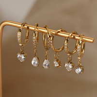 Boucles d'oreilles clous de mode exquises pour femmes, motif cœur et goutte d'eau, sertissage griffe, origine Zhejiang, bijoux pour usage quotidien, fabrication d'échantillons de moules