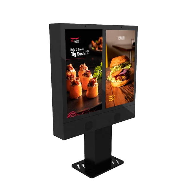 Outdoor Double Screens Digital Menuboard Advertising Display Totem Kiosk 55 Inch 2500nits IP65 Waterproof Shopping Mall SDK