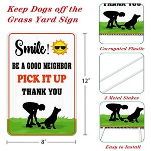 Panneau de signalisation pour ramassage des excréments de chien 12x18 en PP avec service de découpe pour jardin - Soyez un bon voisin - Product Image 4