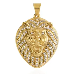 Colgantes de cabeza de león para hombre, collares, decoración de cristal, accesorios de joyería de acero inoxidable, colgante de moda