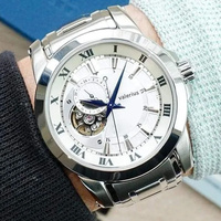 Jam Tangan Mekanik Valerius untuk Pria, Dial Angka Romawi, Multi Sub-dial, Tali Baja Skeleton