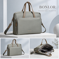 Sac à ordinateur portable gris personnalisé BONLOR OEM, sacoche en cuir avec bandoulière pour femmes, travail, bureau