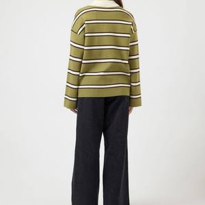 Casual <strong>Polo</strong> Women Sweater <strong>Lady</strong> Stripe <strong>Jumper</strong> Turn-down <strong>Neck</strong> for Spring - Product Image 6