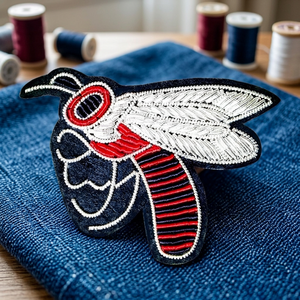 Insignia de seda bordada con diseño de abeja, tela y fieltro, tipo cosido para bolsos, tamaño y logotipo personalizados - Product Image 2