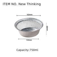 Bol jetable en aluminium de 750 ml avec couvercle en plastique, argenté, pour riz, soupe, pain, qualité alimentaire, procédé blister, compatible four