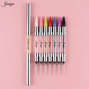 Manche en strass multicolore double pinceau crayon de manucure outil de pointage Stylo à cire Brosse à ongles en silicone