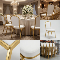 Chaise de banquet de mariage dorée, chaise de salle à manger rembourrée pour hôtel, siège métallique pour événements, salles, restaurants et fêtes