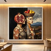 Peinture à l'huile sur toile texturée, portrait surréaliste encadré, idéal pour la décoration d'hôtels, de cafés et de salons.